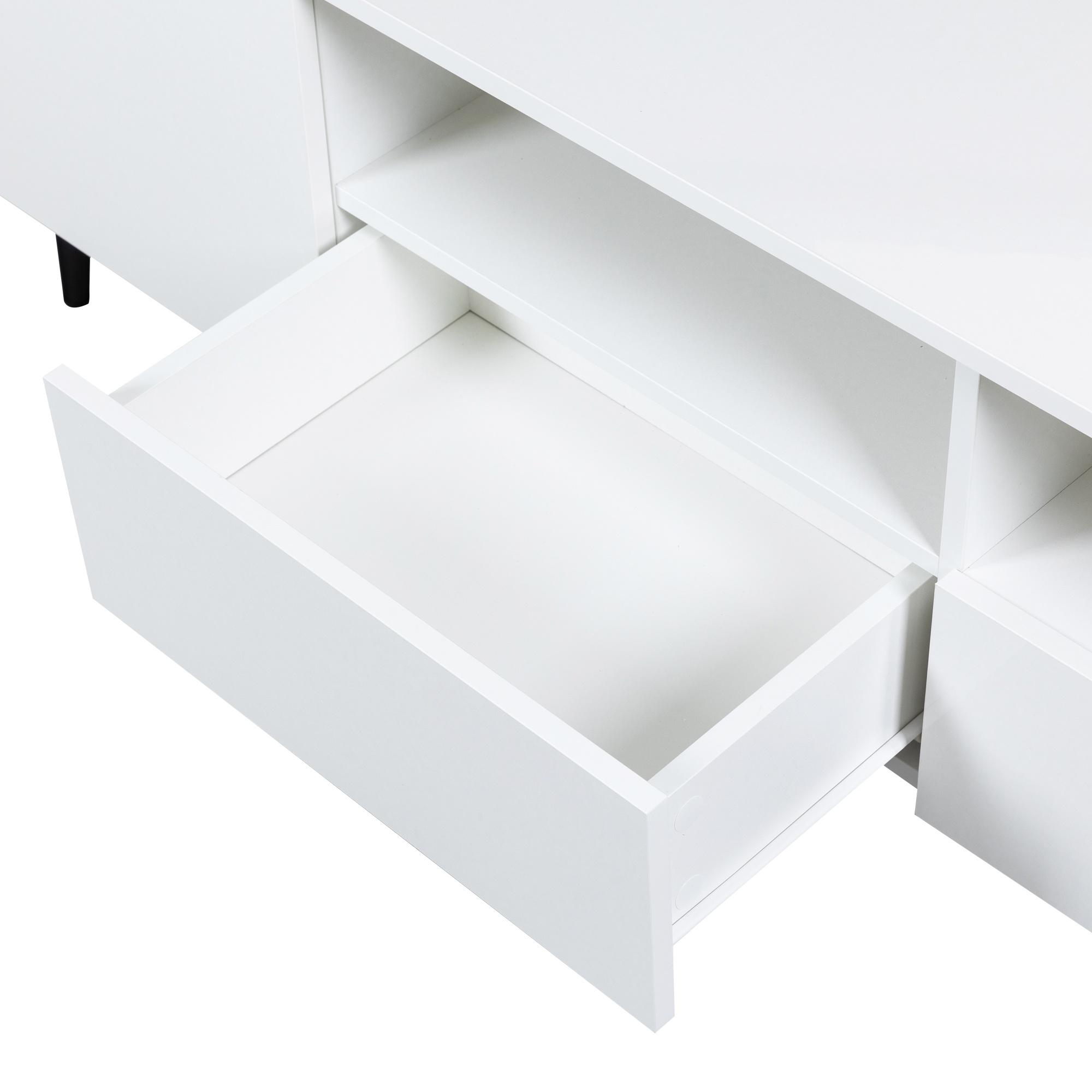 TV Stand for 75 Inch TV, Modern Entertainment Center with RGB LED Lights and Storage Drawers, High Gloss Living Room TV Cabinet, White