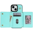 thumbnail image 6 of for iPhone 13 Case, PU Leather Crossbody Wallet Case with Card Holder, Kickstand, Magnetic Clasp Folio Zipper Purse, Adjustable Removable Strap, Protective Back Cover, Mint, 6 of 7
