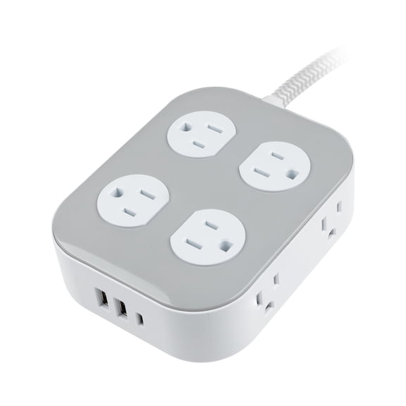 GE 8 Outlet Surge Protector Power Strip with USB‑A and USB‑C, 1500 Joules, 6ft Braided Cord
