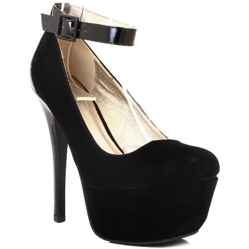 Qupid Psyche-08 Closed Toe Platform High Heels With Ankle Strap, Black Velvet, 7 - Walmart.com