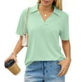 thumbnail image 2 of Plus Size Women'S V Neck Polo Shirts Office Business Dressy Collared Tunic Work Blouses,Mint Green L, 2 of 6