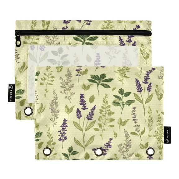 Pencil Pouch for 3 Ring Binder Binder Pencil Case Herbs in Green
