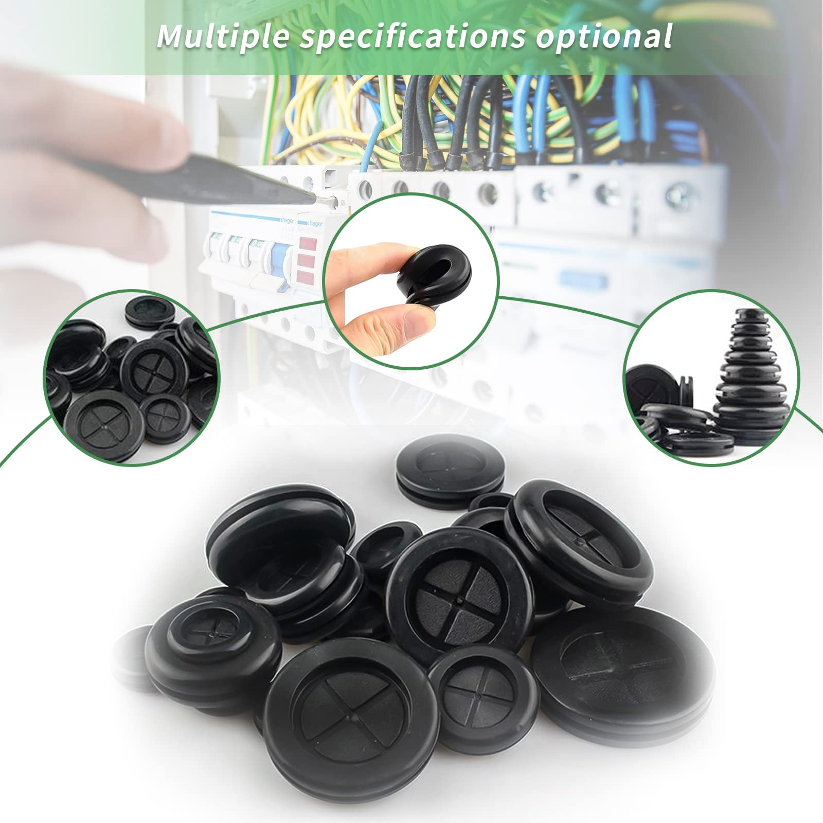 Flyshop 45 mm 1-3/4" Round Hole Grommet, 38 mm 1-1/2" ID, One-sided Synthetic Rubber Plug Wire Grommets Protector Automotive Firewall Cable Hole Plug, Black, 4PCS
