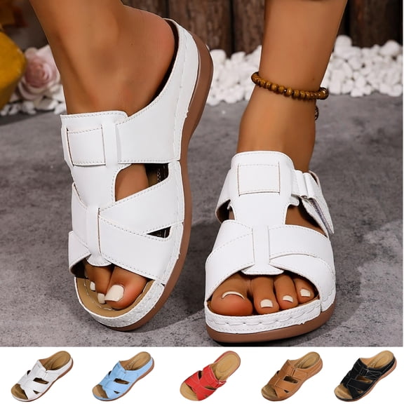 Xdegoge Plus Size Thick Sole Sandals for Women Open Toe Casual Slip On Slides Summer Cutout Stylish Beach Walking Sandal