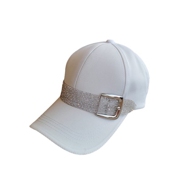 Sonducket Gorras de béisbol Rhinestone Sun Visor Sombreros Hebilla de metal Summer Ponytail Hat Moda ajustable para Girl Party Shopping Sombreros Blanco