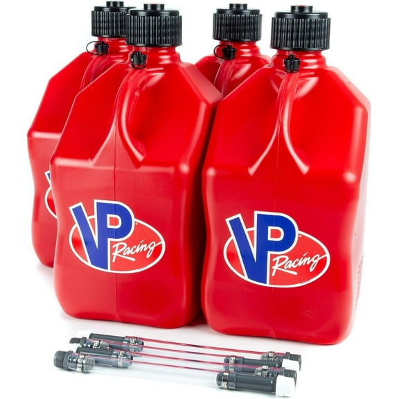 VP Racing Fuels 5-Gallon Square Motorsport Utility Container Red & 14" Standard Hose 4 Pack