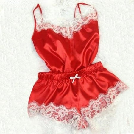 

Women s Sleepwear Sexy Lace Satin Pajama Sets Nightwear Sleeveless Tops+Shorts 2 Pcs Sets Pyjama Sets For Women Pijama