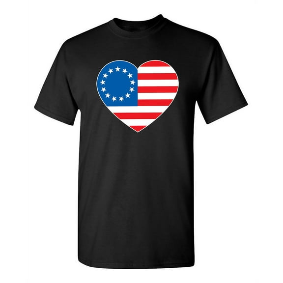 Betsy Ross Heart Shaped American Flag Novelty Humor Adult Graphic Tee Birthday Anniversary Christmas Gift Tshirt Funny Sarcastic T Shirt