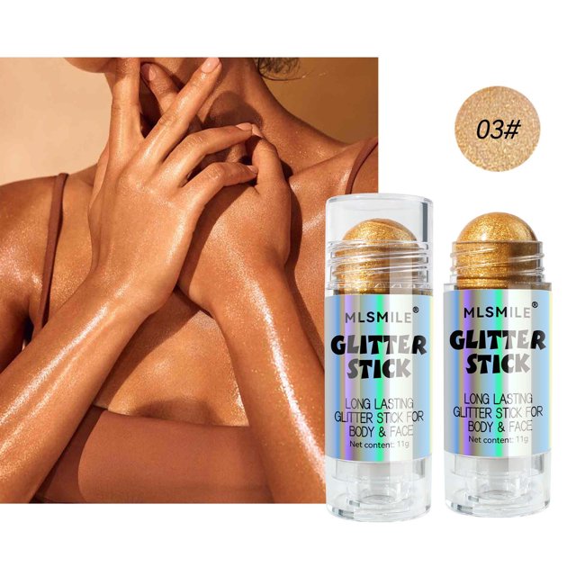 Barra iluminadora corporal perlada con glitter, iluminador facial completo, iluminador estéreo, maquillaje con glitter, 11 g, barra de contorno