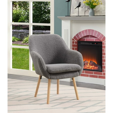 Take-a-Seat Charlotte Sherpa Accent Chair in Gray Sherpa Fabric with Wood Legs