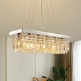 thumbnail image 2 of 7PM Rectangle K9 Crystal Chandelier Modern Rectangular Pendant Light Fixture for Dining Room Kitchen Island Chrome L31.5" x W10" x H10", 2 of 10