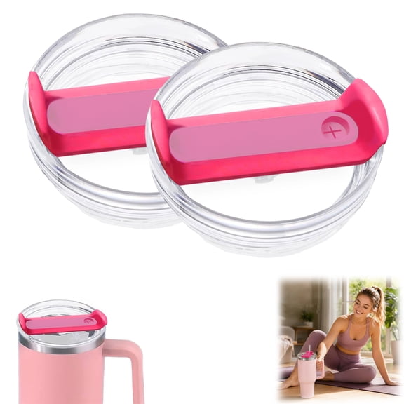 40 oz Replacement Lid for Stanley Cup, Spill Proof Tumbler Cover, 2 Pack Cup Accessories (Clear - Hot Pink)