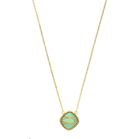 5th & Main 18kt Gold over Sterling Silver Hand-Wrapped Squared Chalcedony Stone Necklace