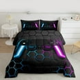 thumbnail image 2 of Castle Fairy Children Teens Boys Girls Game Controller Gamepads Bedding Comforter Set 2pcs,Gradient Video Game Gamer Twin Comforter Sets Microfiber,Neon Lights Honeycomb Breathable Bedding Set, 2 of 8