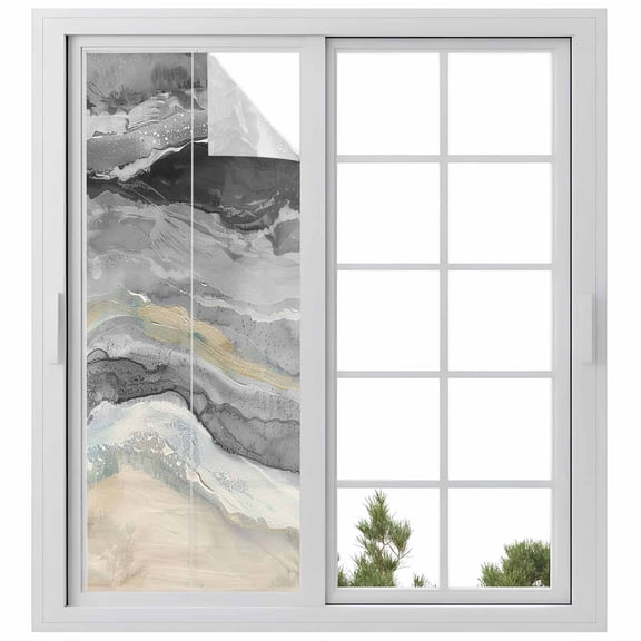 Grey Coastal Privacy Window Film, Decorative Frosted Glass Window Film, Summer Beach Nautical Abstract Art Reusable Peel and Stick Static Cling for Home Bathroom Office Glass Door 23.6"x59"