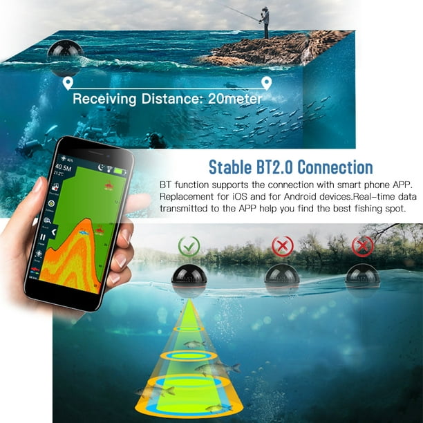 Smart BT Fish Finder with APP Portable Fish Detector Depth Finder Night Fishing  Finder for Kayak Boat Ice Fishing 