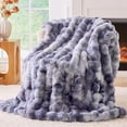 thumbnail image 4 of ROSEKIND 8lbs Faux Rabbit Fur Bubble Fleece Throw Blanket for Sofa & Bed, ultra-soft Cozy Gift for Adults & Friends, 90"x90", Tie-dye Blue, 4 of 8