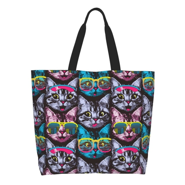 Fotbe Happy Kitten Faces Bolsa Tote Estética de Lona con Estampado para Mujer - Bolsa Reutilizable de Hombro Casual para Vacaciones, Compras, Trabajo y Gimnasio