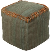 Surya Su Pouf Area Rug POUF-187 Mossy Stone/Pumpkin Stiched Subtle Stripe 18" x 18" x 18"
