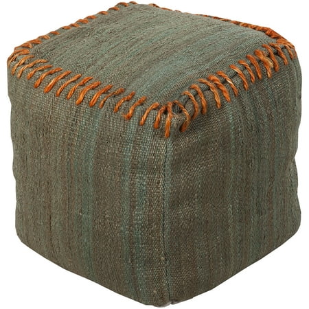Surya Su Pouf Area Rug POUF-187 Mossy Stone/Pumpkin Stiched Subtle Stripe 18" x 18" x 18"