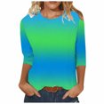 thumbnail image 1 of Camiseta holgada estampada a la moda para mujer, blusa de manga 3/4 de longitud media, Tops casuales con cuello redondo Fridja  bvmnju1428, 1 of 5