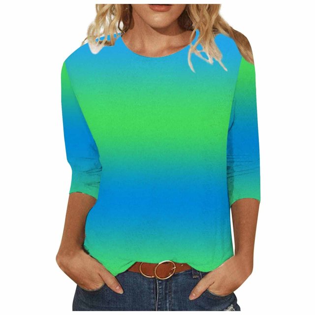 Camiseta holgada estampada a la moda para mujer, blusa de manga 3/4 de longitud media, Tops casuales con cuello redondo Fridja bvmnju1428