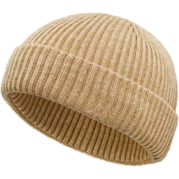 Wool Fisherman Beanies for Men Women, Short Knit Fall Winter Warm Beanie, Watch Cap, Cuffed Trawler Hats, Skull Caps