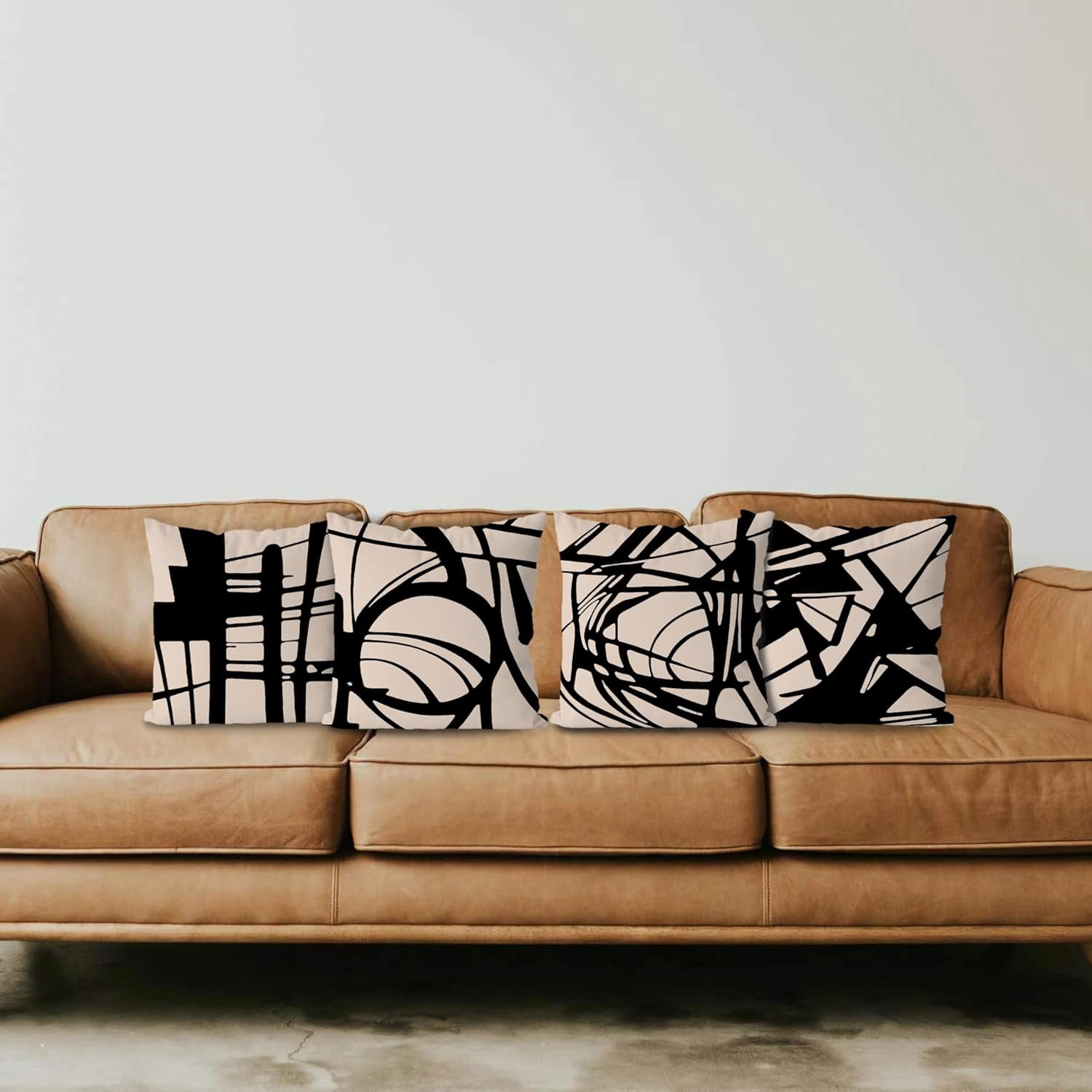 Black and Beige Modern Abstract Neutral Art Throw Pillow Cover, Abstarct Art Throw Pillow Case 18×18 Inch Set of 4,Home Living Room Decor,Women Gifts(Beige)