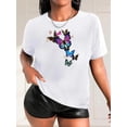 thumbnail image 1 of Camisetas de manga corta con estampado para niñas y niñas, de algodón, cómodas para uso diario, playera simple de veranoWomen's Soft Pink Butterfly Print Short Sleeve T-Shirt - Casual Crew Neck, Str, 1 of 7