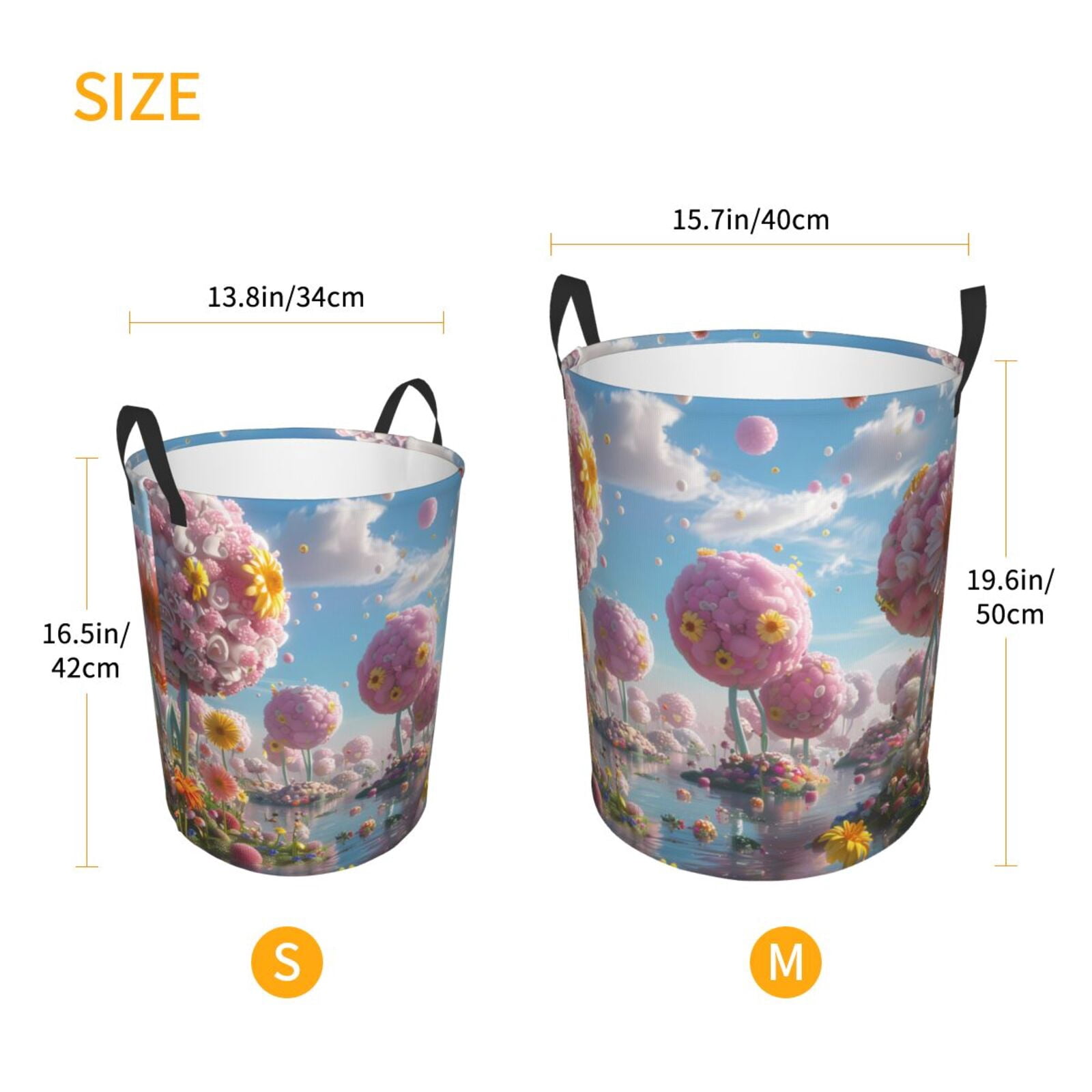 Large Laundry Basket with Handles - Fantasy Floral Pink Landscape Kids Baby Dirty Clothes Laundry Hamper for Bedroom Aesthetic