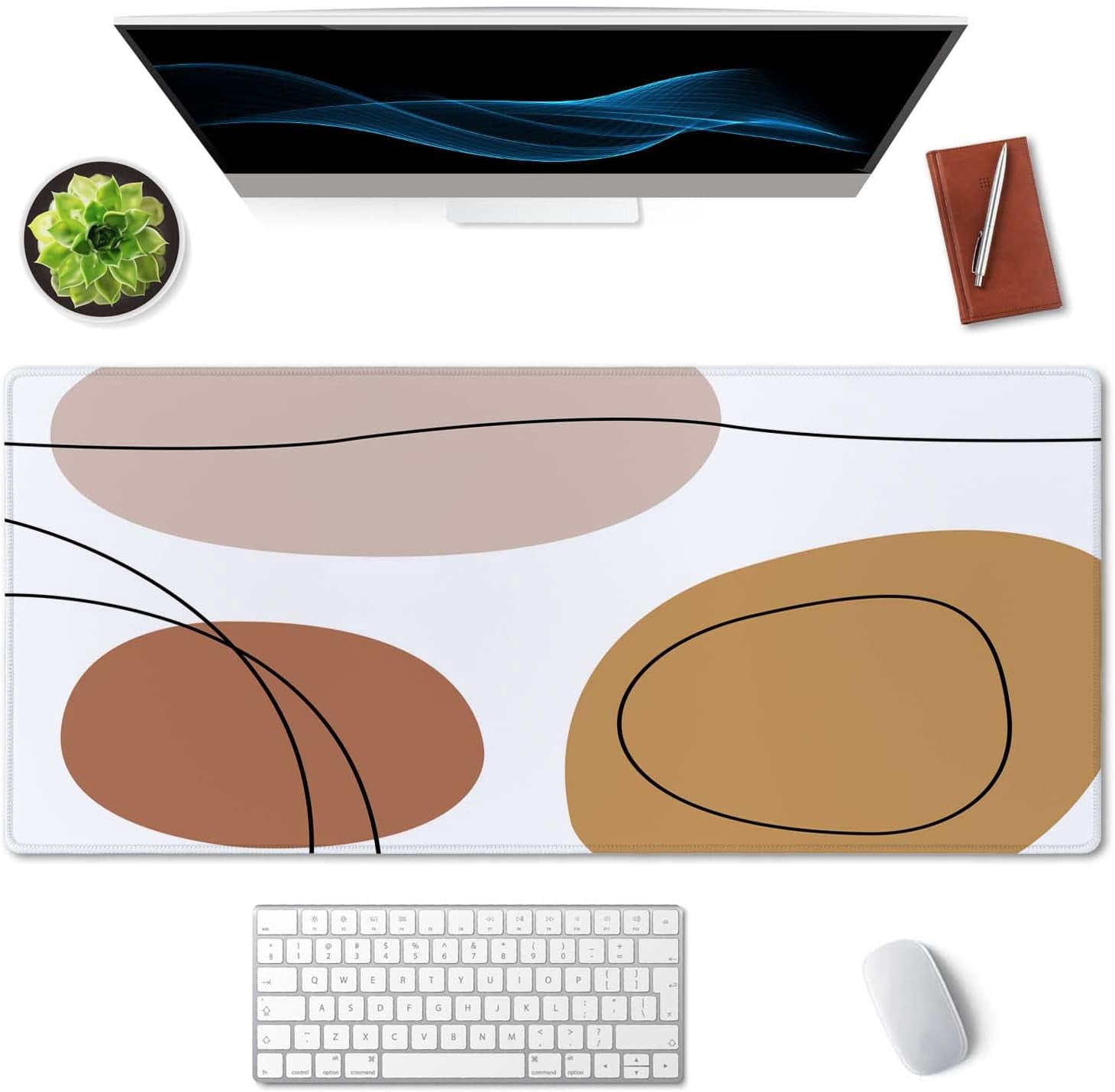 Boho Pastel Painting Desk Mat, Boho Desk Mat, Cute Desk Mat, Mouse Mat, Extended Mouse Pad, Extra Large Desk Mat, 35.5x15.7 in XXL Waterproof Mousepad for Work Game Office, Home