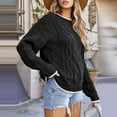 thumbnail image 4 of ClodeEU Womens Oversized Cute Chunky Cable Knit Sweater, Round Neck Color Block Long Sleeve Sweater Black,Womens Plus S, 4 of 4