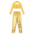 thumbnail image 3 of CHICTRY Girls 2Pcs Long Sleeve Dance Outfit Shiny Sequins Cutout Crop Top with Metallic Leggings for Dance Performance Gold 6, 3 of 7