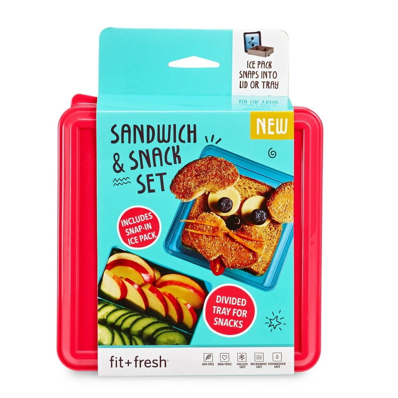 Fit & Fresh 334KFF Kids Sandwich Container with Divided Tray & Slim Ice Pack, Colors Vary