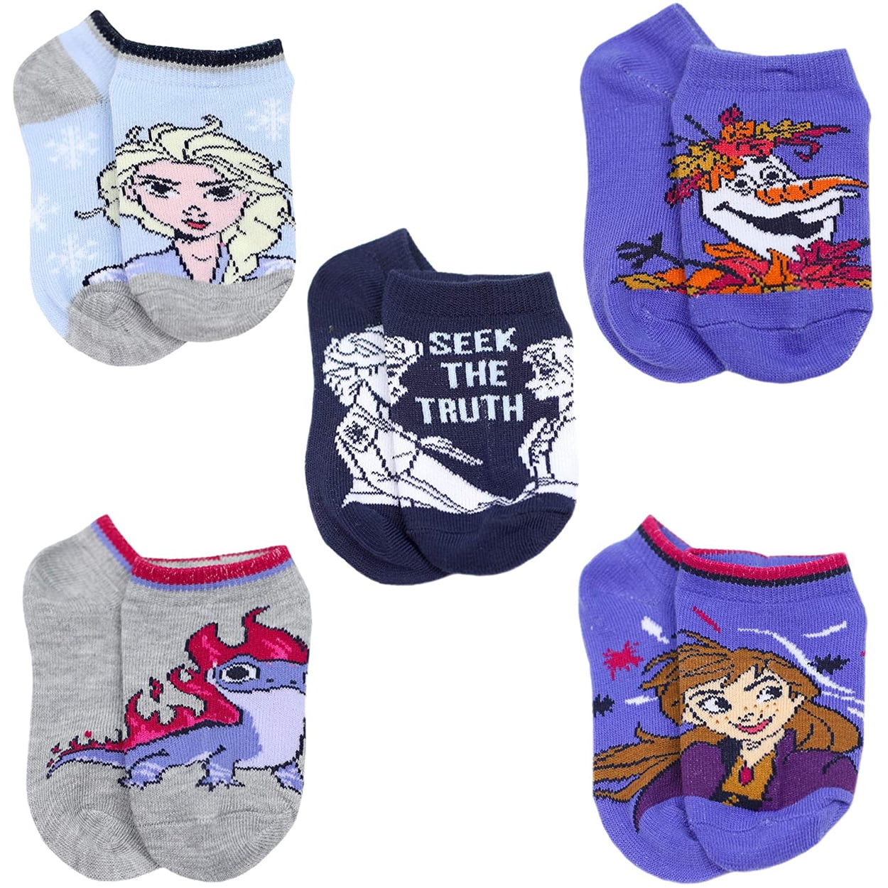 Disney Frozen 2 Elsa Anna Girls Toddler 5 Pack No Show Socks Set
