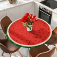 thumbnail image 2 of Watermelon Round Fitted Table Cover Geometric Radial Lines Red Green Watercolor Waterproof Table Cloth with Elastic Edge Wipeable Tablecloth for Picnic Camping Party Fits 45"-54" Diameter, 2 of 8