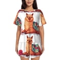 thumbnail image 1 of Balery Cozy Knitting Llama Conjunto de Pijama para Mujer con Estampado, Dos Piezas de Manga Corta y Shorts, Ropa de Dormir Suave con Cuello Redondo y Bolsillos-Small, 1 of 6