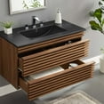 thumbnail image 5 of Sink Vanity Cabinet, Wall Mounted, Wood, Brown Walnut Black, Modern Contemporary Urban Design, Hotel Bedroom Bathroom Master Suite Guest, 5 of 9