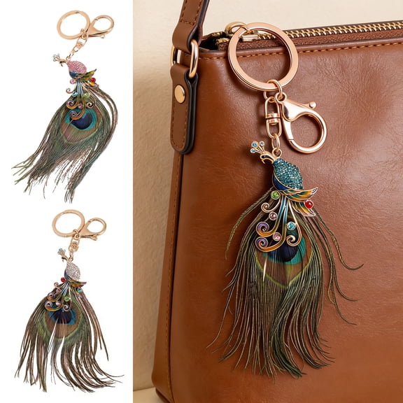 SmartBy Rhinestone Peacock Keychain Enamel Peacock Charm with Feather Sparkly Peacock Key Chain Bag Charm Gift for Women Men
