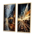 thumbnail image 3 of Designart "Train Misty Morning Painting I" Train Framed Wall Art Set Of 2 - Yellow Transportation Framed Canvas Set For Living Room Decor, 3 of 7