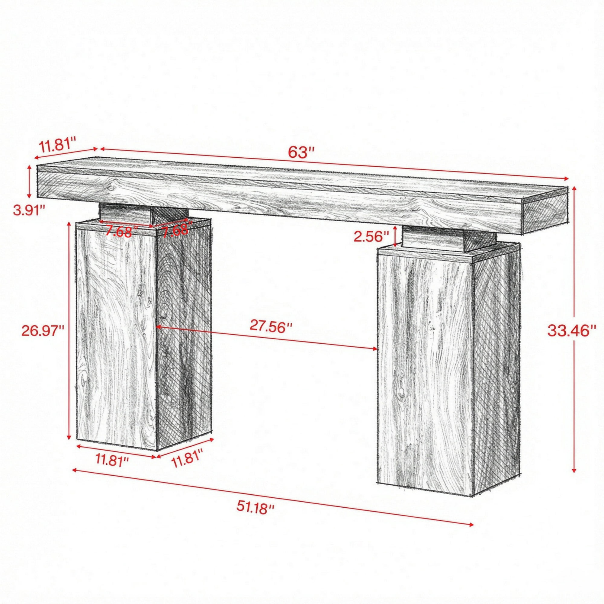 63 Inch Wooden Entryway Table, Console Table Foyer Stand
