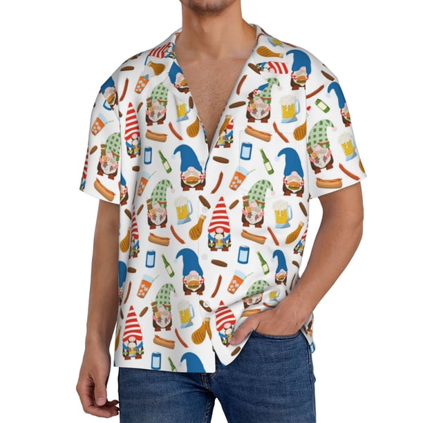 Balery Barbecue Gnomes Camisa Casual de Manga Corta con Botones para Hombre, Texturizada, Estilo Cubano, para Playa, Verano-XX-Large