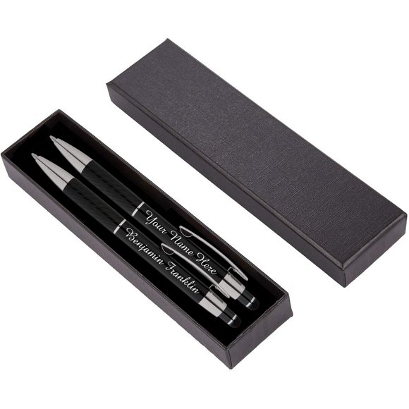 ExpressPen - Personalized Pens Gift Set - 2 Pack of Metal Pens w/gift box - Luxury Ballpoint Pen Custom Engraved with Name Logo or Message for Executive Business or Personal use (Black-Black)