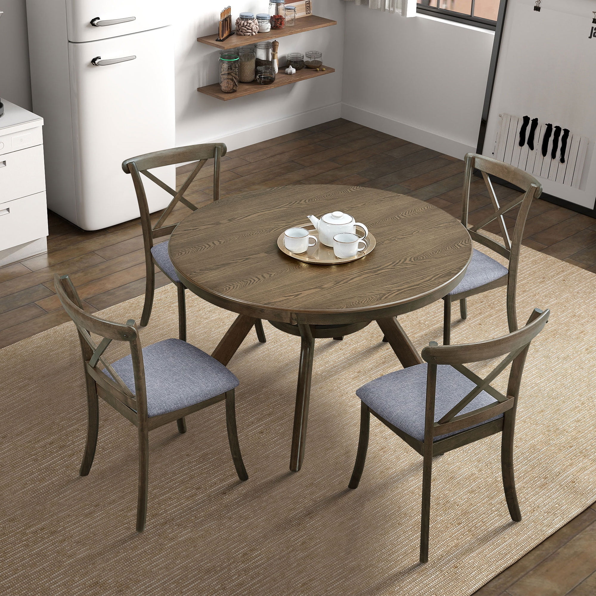 MAYEERTY Wooden X-Back Dining Chairs Set of 2, Modern Fabric Upholstered Kitchen Side Chairs, Cross-Back Rubber Wood Farmhouse Dining Room Chair, OAK