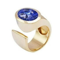 Harry Chad Enterprises 7654 Solitaire Oval Tanzanite 2 CT Gemstone Ring, 14K Yellow Gold - Size 6.5