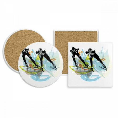 

Sport Speed Skating Athletes Watercolor Coaster Cup Mug Holder Absorbent Stone Cork Base Set