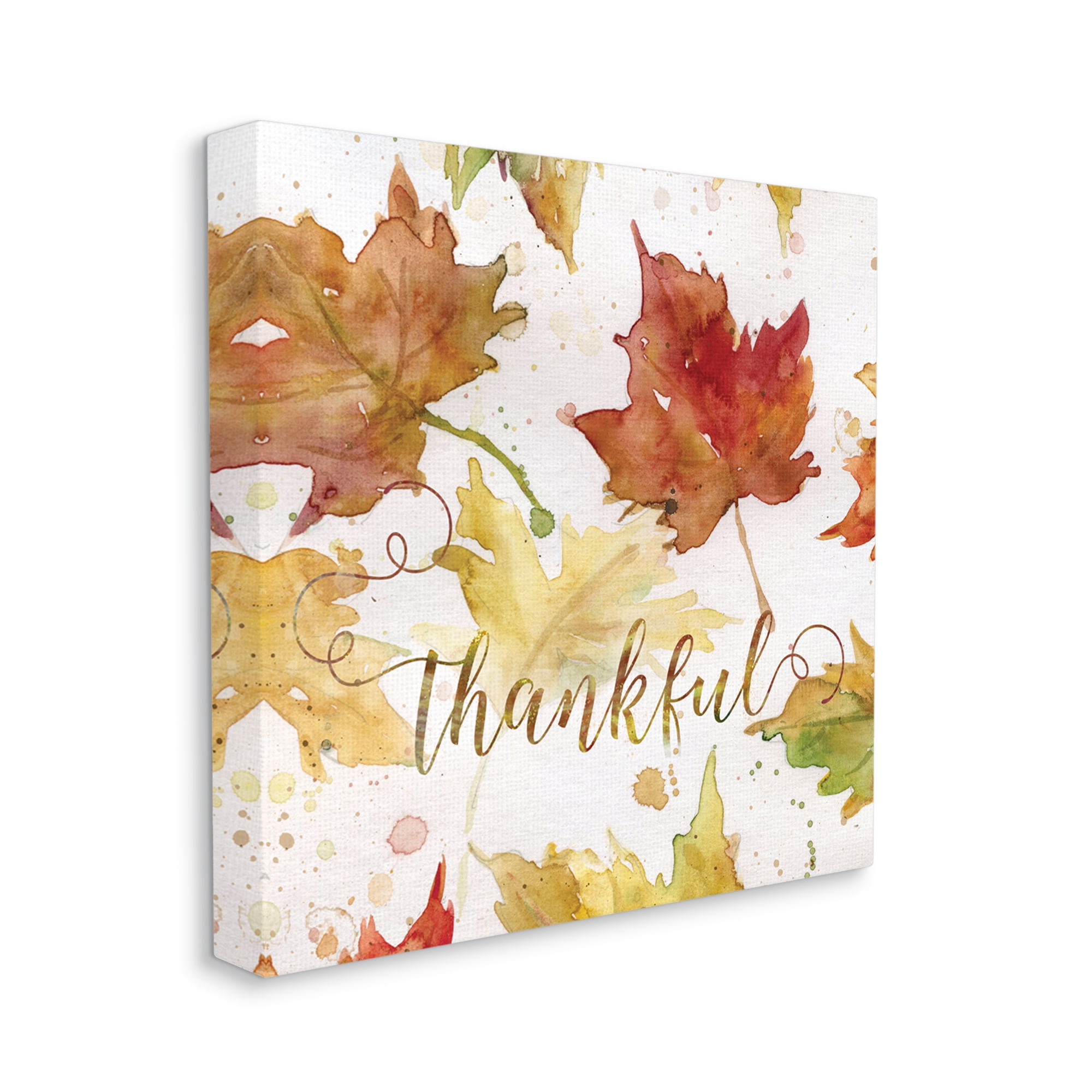 Stupell Industries Thankful Fall Leaves Holiday Painting Gallery Wrapped Canvas Print Wall Art, 36 x 36