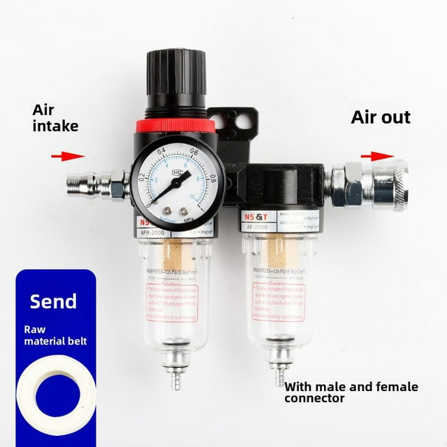 Industrial-Grade ADEKA-Style Air Source Processor with AFC2000/AFC2000+AF2000 Combination, Adjustable Pressure Regulator, Advanced Oil-Water Separation & Particle Filtration, Quick Connector