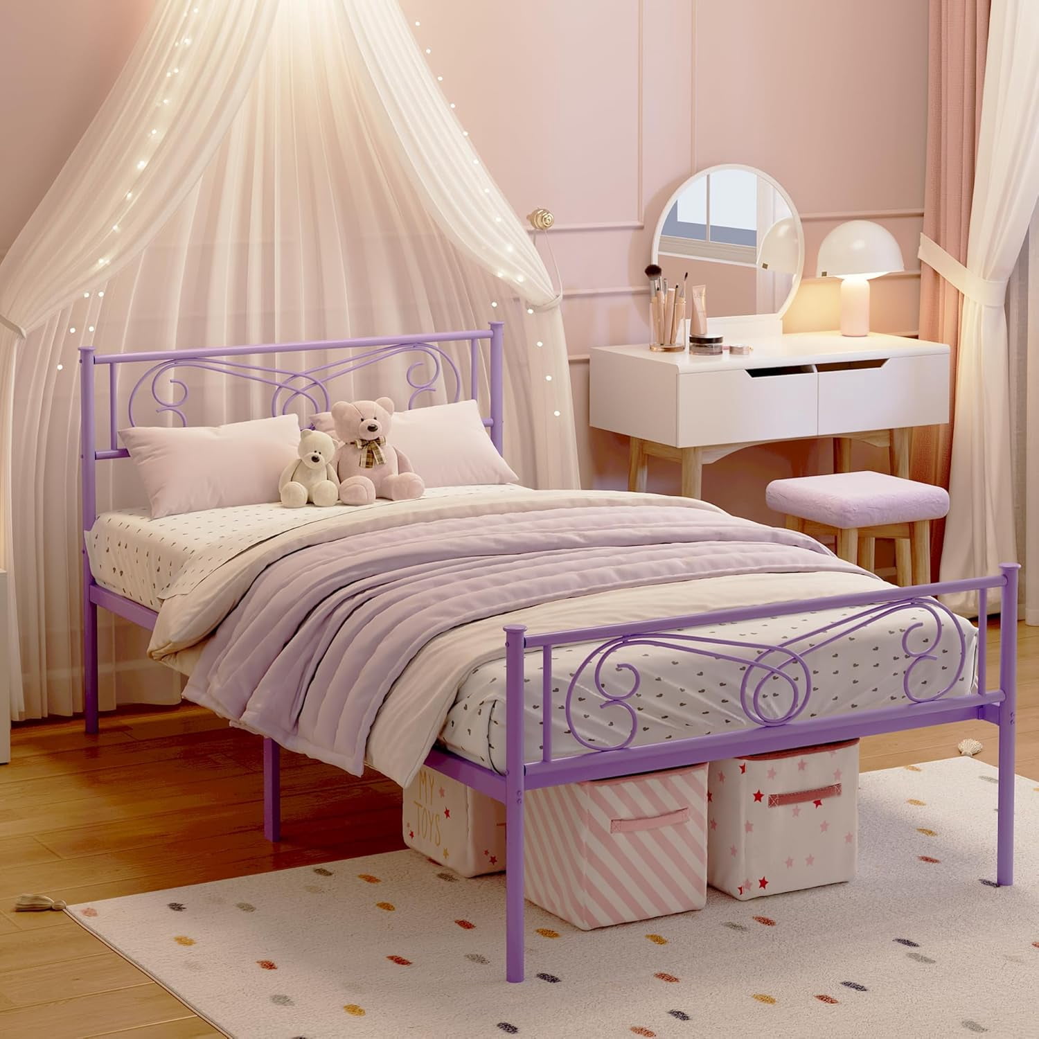 King Size Bed Frame with Headboard and Footboard,Bed Frame King Size,Metal Bed Mattress Foundation,Under Bed Storage,No Box Spring Needed