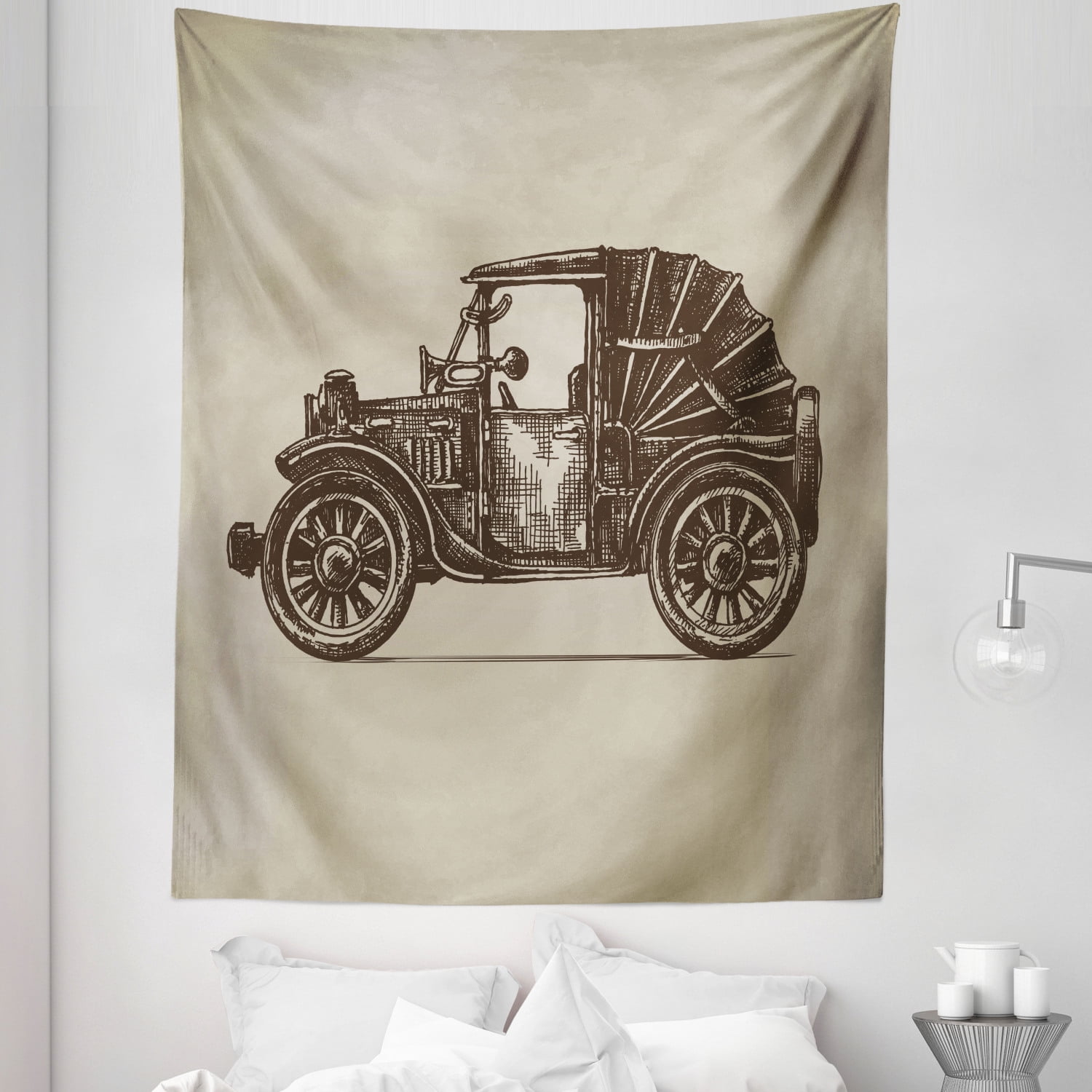 Cars Tapestry, Classic Retro Car Design Early Prototypes of Automobile Semi Convertible Retro